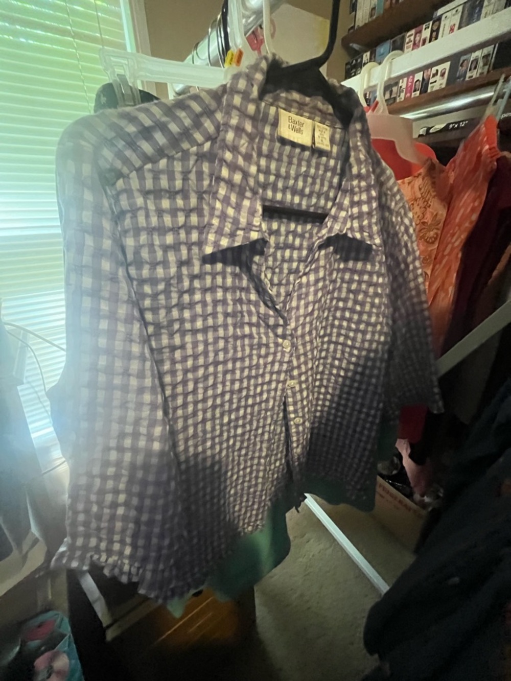 Blue and White Gingham Button-Up Shirt XL